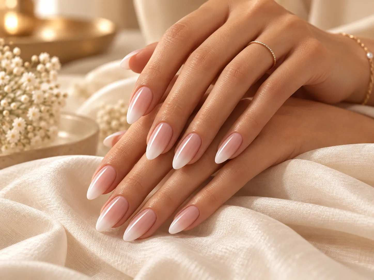 French ombre almond nail extensions