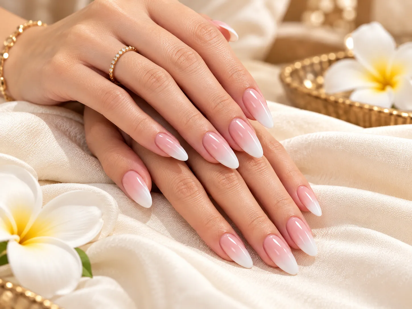 Pink and white ombre nail extensions